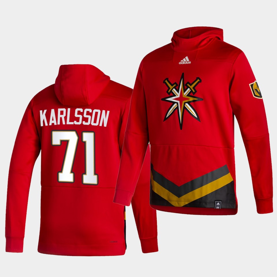 Men Vegas Golden Knights #71 Karlsson Red NHL 2021 Adidas Pullover Hoodie Jersey->more nhl jerseys->NHL Jersey